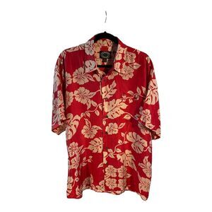 Hawaiin Company Men's Hawaiian Style Short Sleeve Button Down Red Shirt Size L